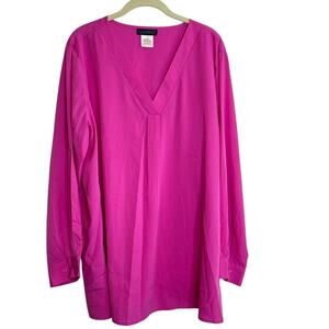 Ulla Popken Womens Tunic Top 20/22 Pink V-Neck Long Sleeve Relaxed Fit Blouse